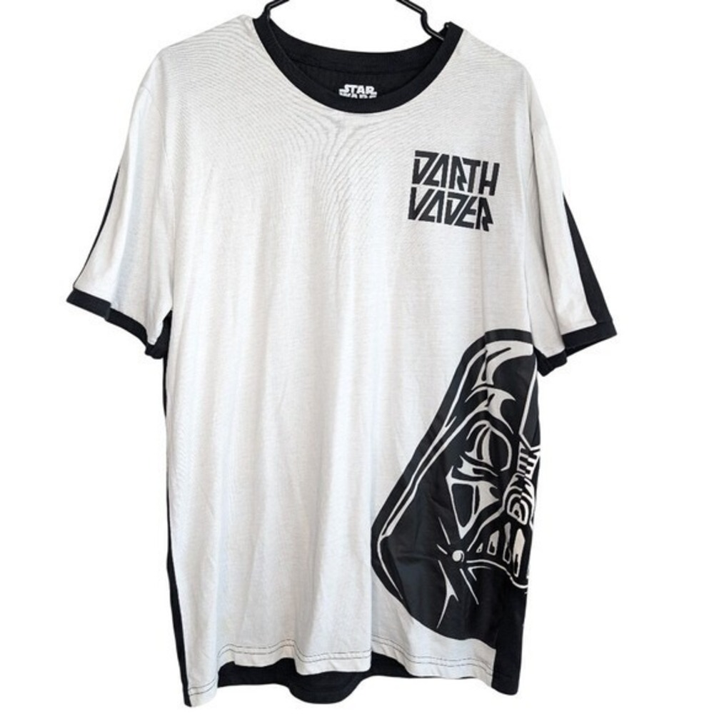 Star Wars Darth Vader White Black Graphic Ringer Tee Shirt‎ Men's Large Sci Fi